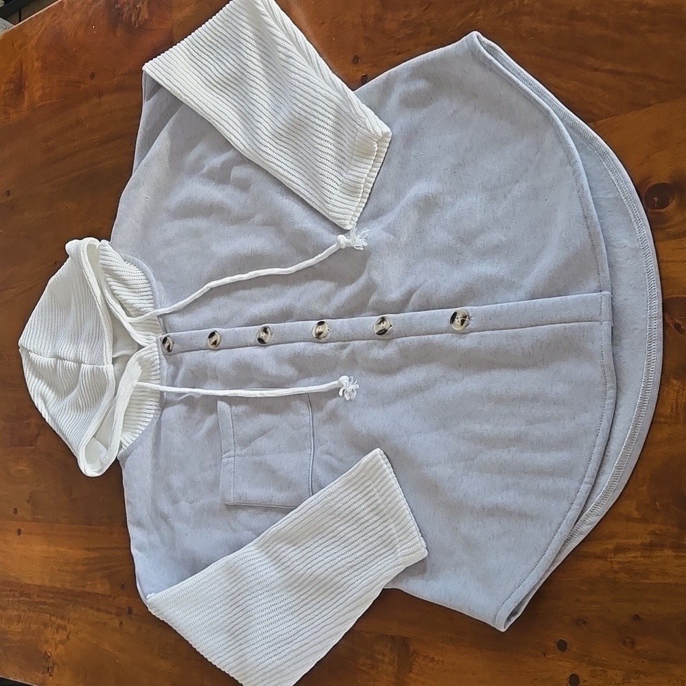Temu White And Gray Hooded Button Up Shacket Size Medium